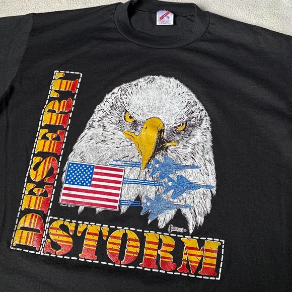 Vintage 90s Jerzees Operation Desert Storm Eagle American Flag Graphic Crewneck - Picture 2 of 8